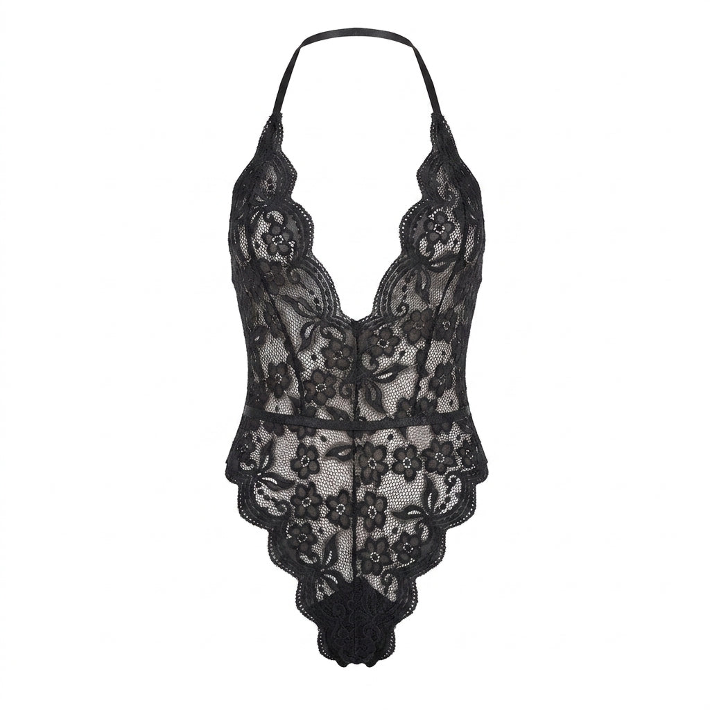 Floral Fishnet Lace Teddy Lingerie Bodysuit Set
