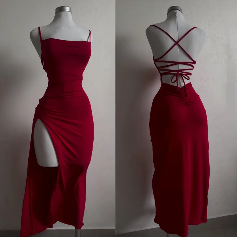Backless Lace Up Bodycon Long Dress
