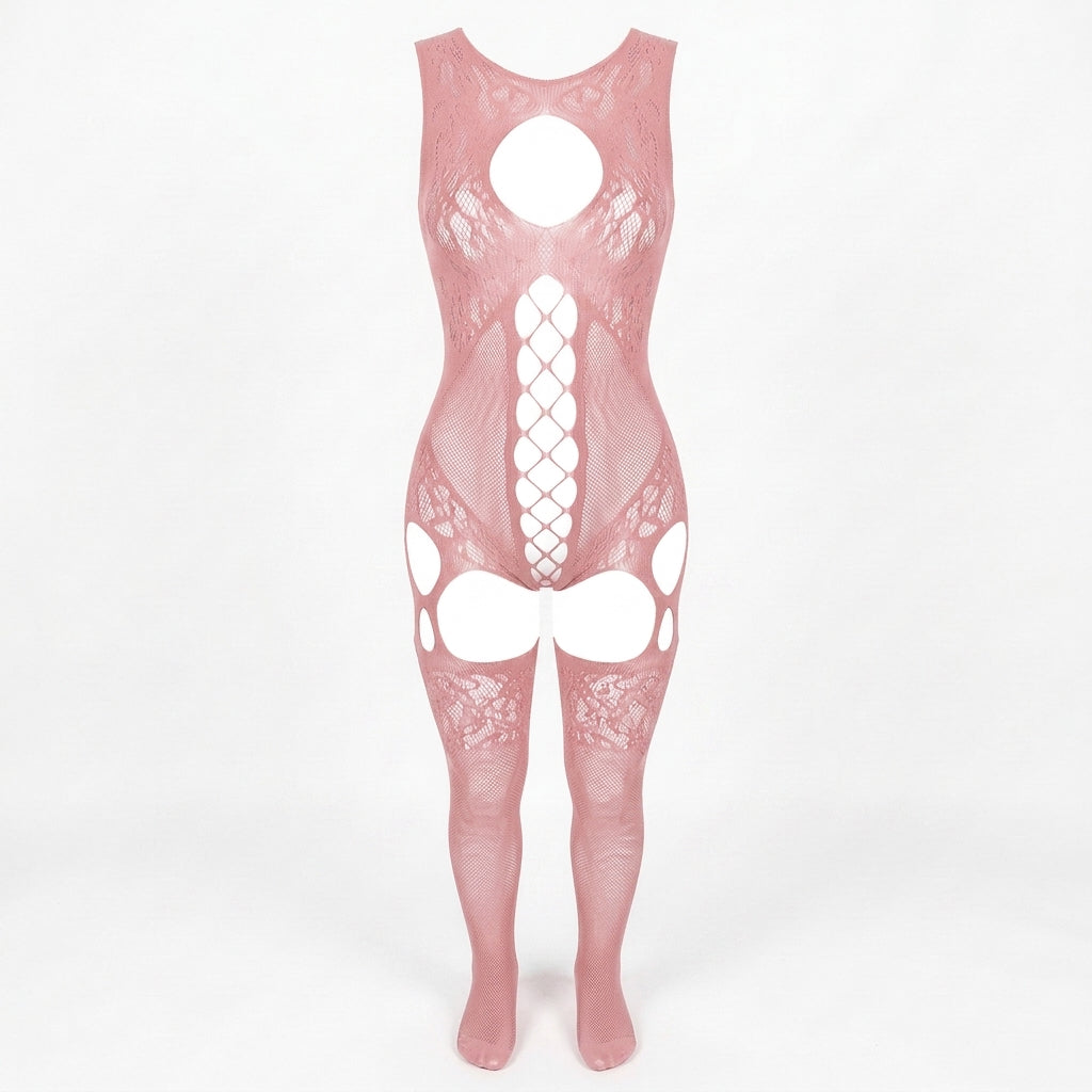Sheer Fishnet Babydoll Bodysuit Set