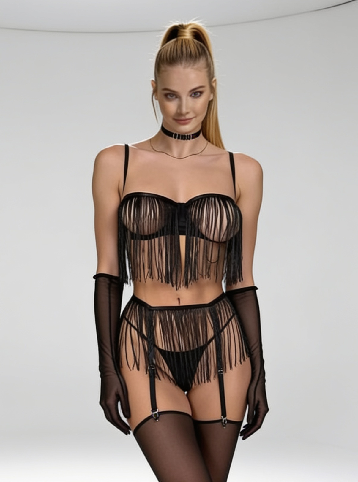 Tassel Sheer Garter Lingerie Set 8 Piece Collection