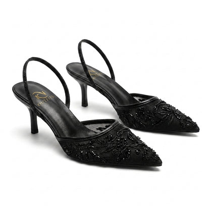 Estelle Embroidered Floral Mesh Slingback Heels