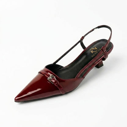 Sienna Patent Pointed Toe Buckle Slingback Kitten Heels
