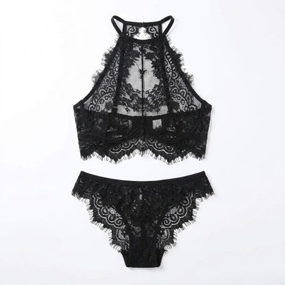 Embroidered Halter Bra and Panty Set