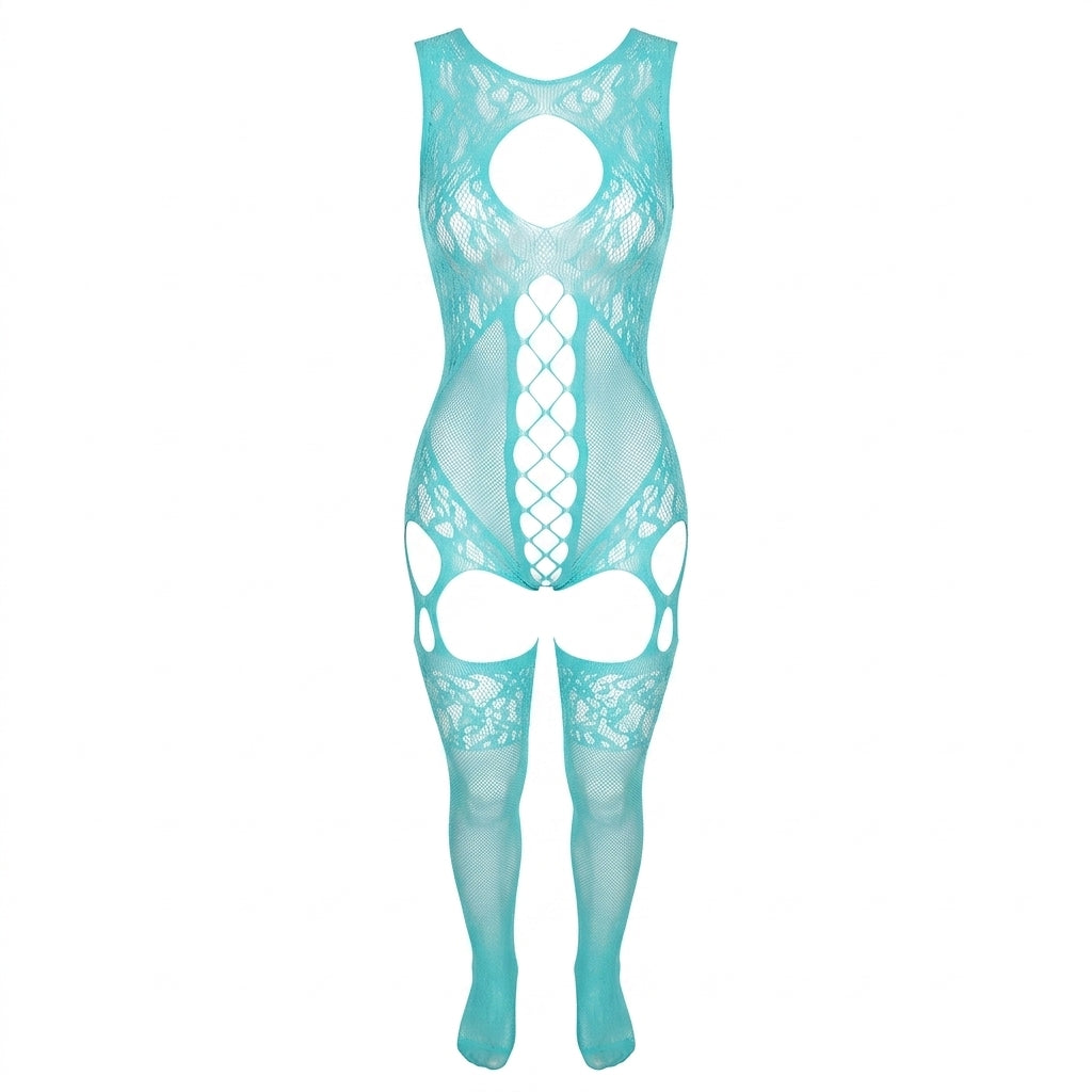 Sheer Fishnet Babydoll Bodysuit Set