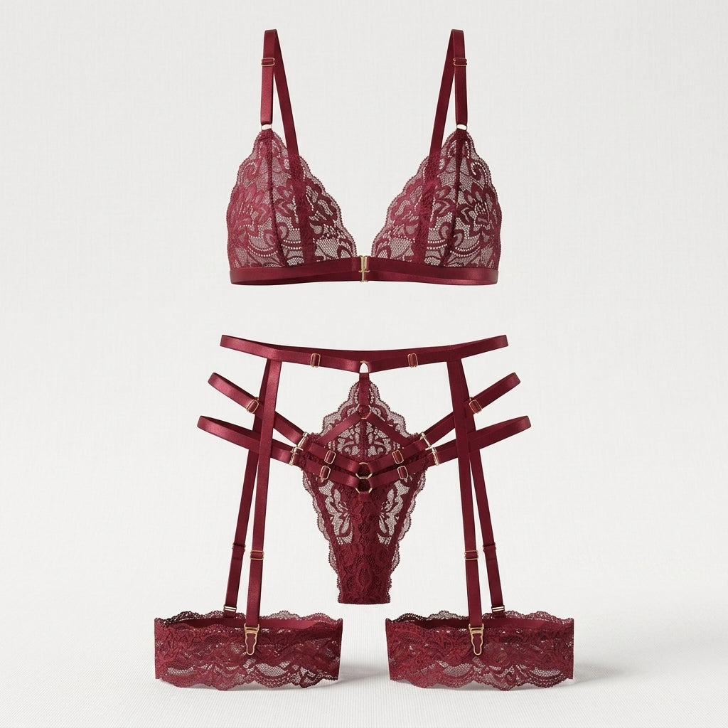 Lace Mesh Comfort Bra and Panty Matching Lingerie Set
