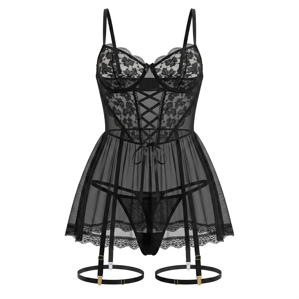 Lace Babydoll Two Piece Lingerie Set
