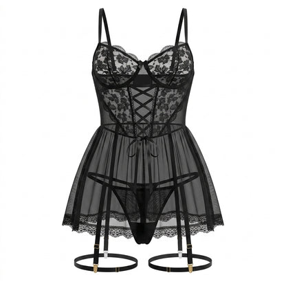 Lace Babydoll Two Piece Lingerie Set