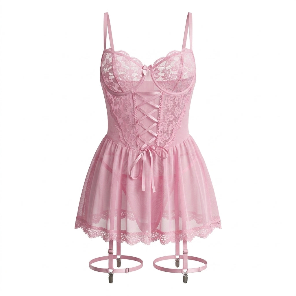 Lace Babydoll Two Piece Lingerie Set