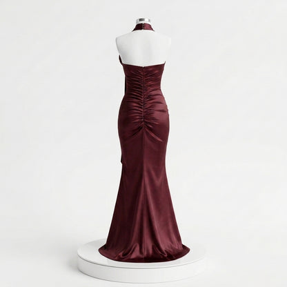 Satin One Shoulder Flower Detail Maxi Dress