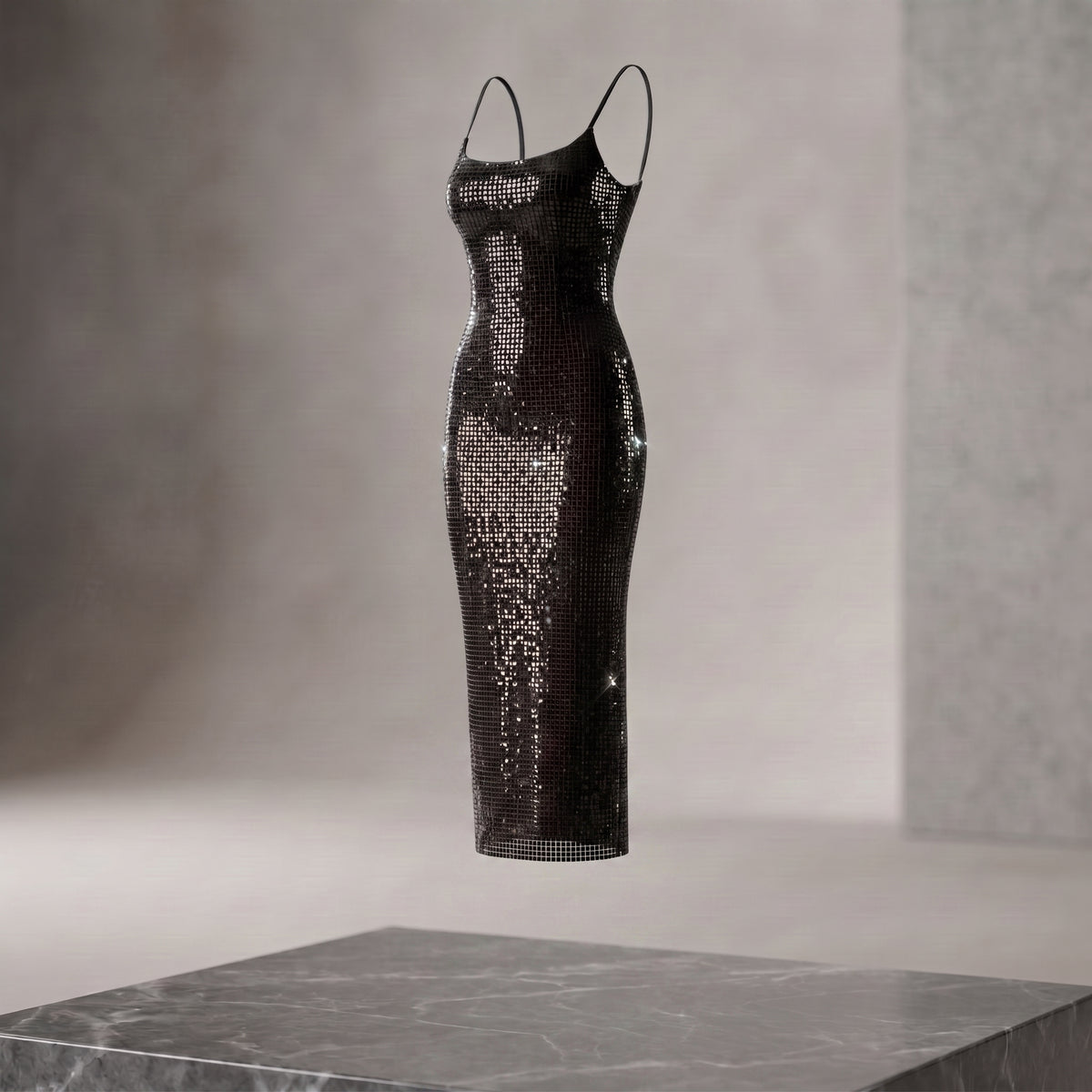 Spaghetti Strap Glitter Bodycon Midi Dress