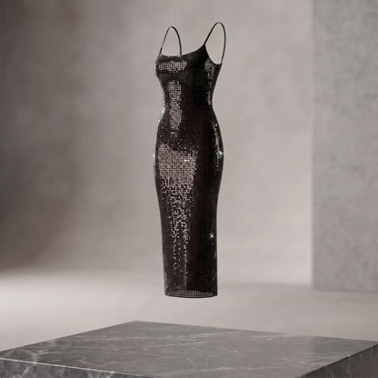 Spaghetti Strap Glitter Bodycon Midi Dress