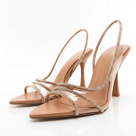 Cleo Clear Rhinestone Pointed Toe Slingback Heels