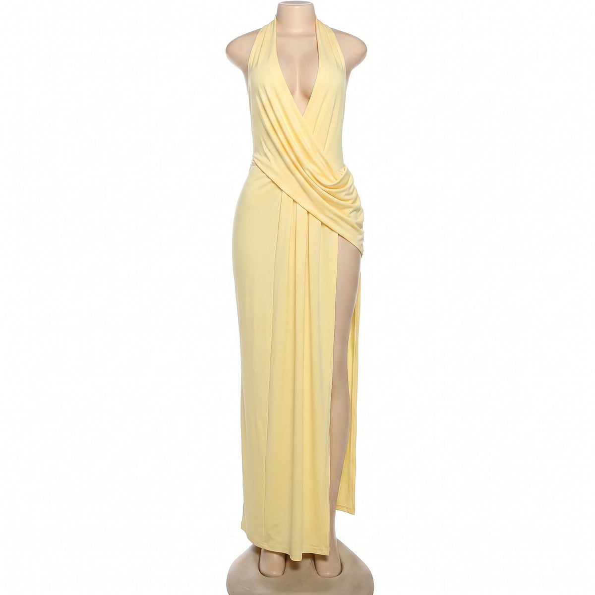 Draped Halter High Slit Resort Maxi Dress