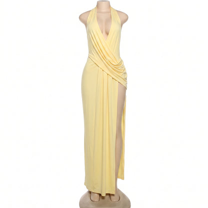 Draped Halter High Slit Resort Maxi Dress