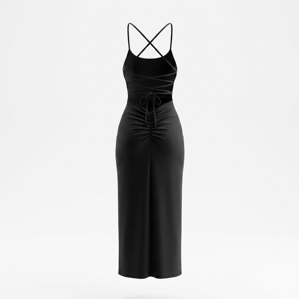 Backless Lace Up Bodycon Long Dress