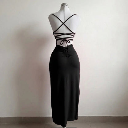 Backless Lace Up Bodycon Long Dress