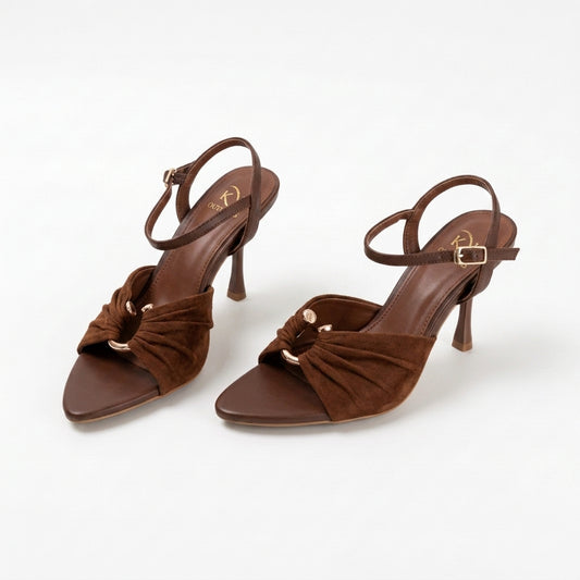 Selene Ruched Ring Detail Ankle Strap Heels