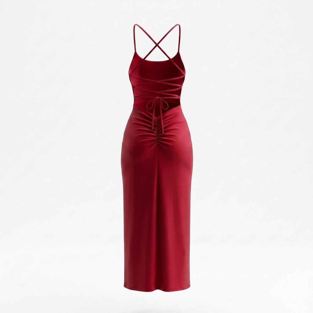Backless Lace Up Bodycon Long Dress