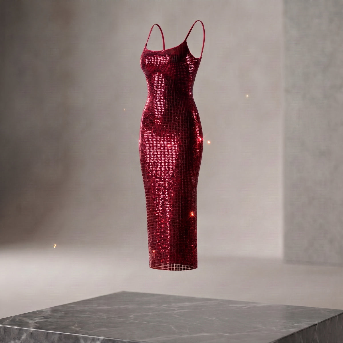 Spaghetti Strap Glitter Bodycon Midi Dress