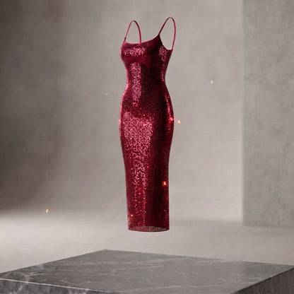 Spaghetti Strap Glitter Bodycon Midi Dress