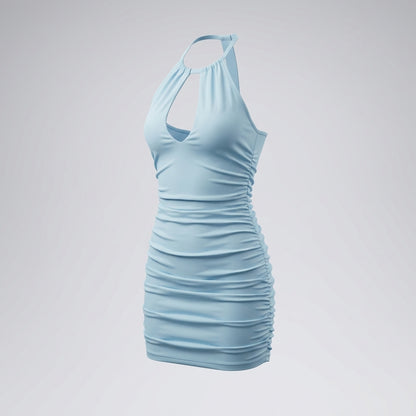 Halter Neck Front Cutout Ruched Bodycon Mini Dress