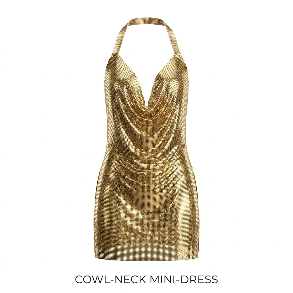 Sequin Halter Backless Short Dress