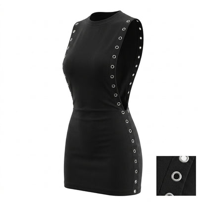 Grommet Detail Side Cutout Sleeveless Bodycon Mini Dress