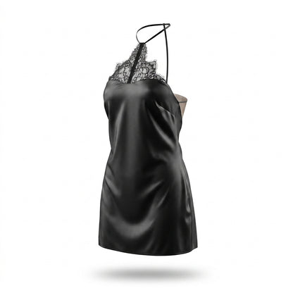 Satin Lace Trim Halter Neck Slip Mini Dress