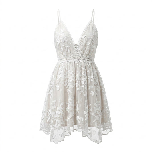 Floral Lace Backless Beach Resort Mini Dress