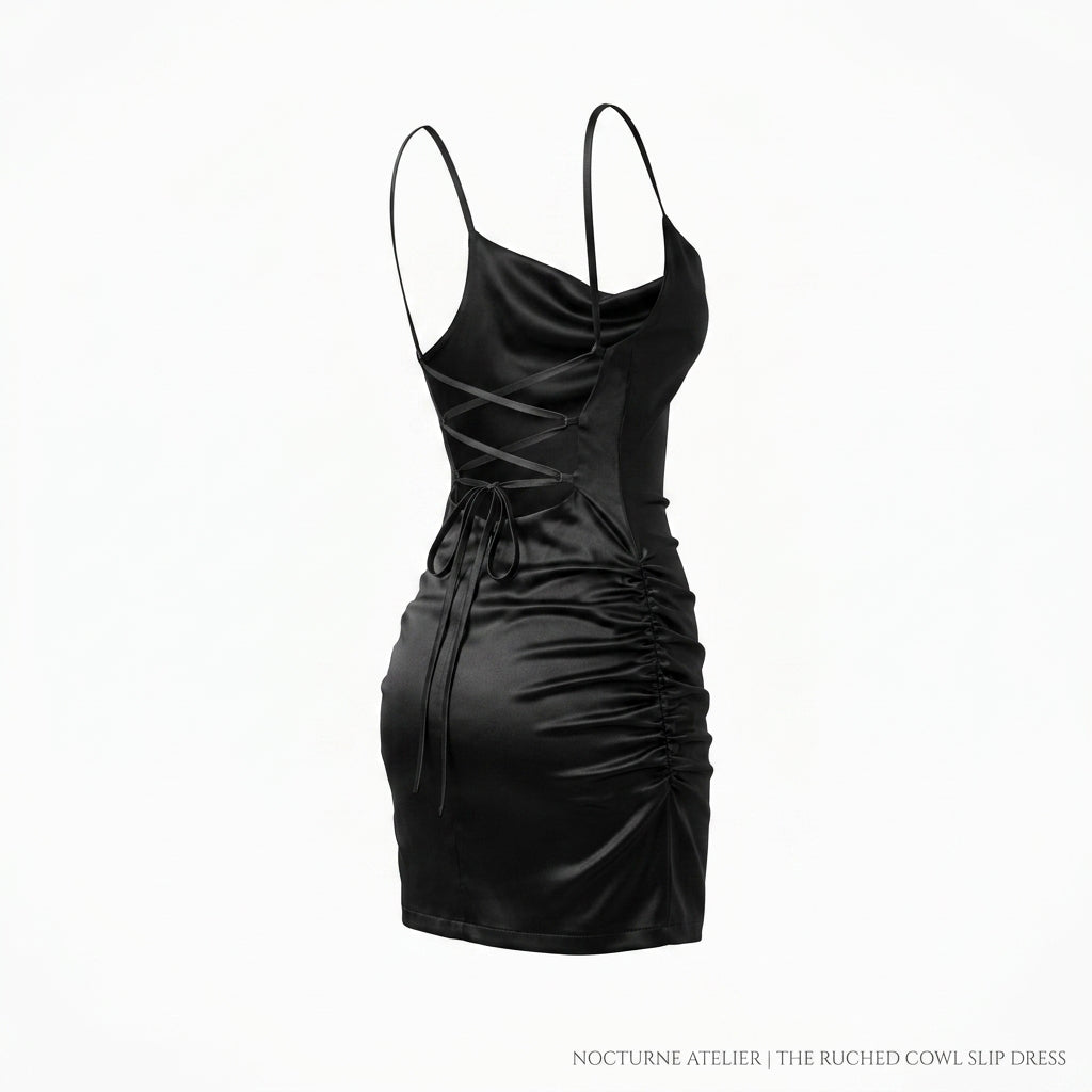 Satin Ruched Side Tie Cocktail Mini Dress