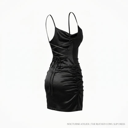Satin Ruched Side Tie Cocktail Mini Dress