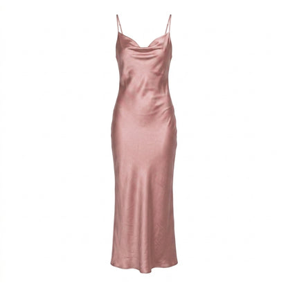 Satin Cowl Neck Slip Cocktail Maxi Dress
