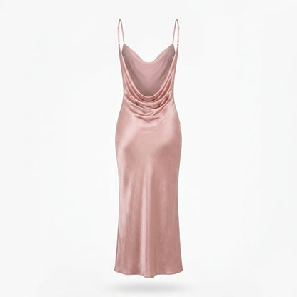 Satin Cowl Neck Slip Cocktail Maxi Dress