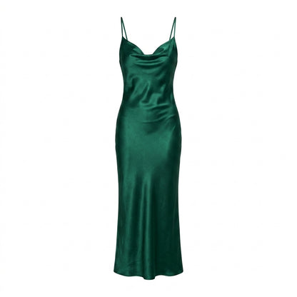 Satin Cowl Neck Slip Cocktail Maxi Dress