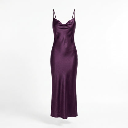 Satin Cowl Neck Slip Cocktail Maxi Dress