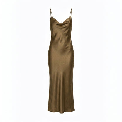 Satin Cowl Neck Slip Cocktail Maxi Dress