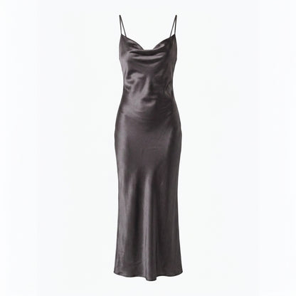 Satin Cowl Neck Slip Cocktail Maxi Dress