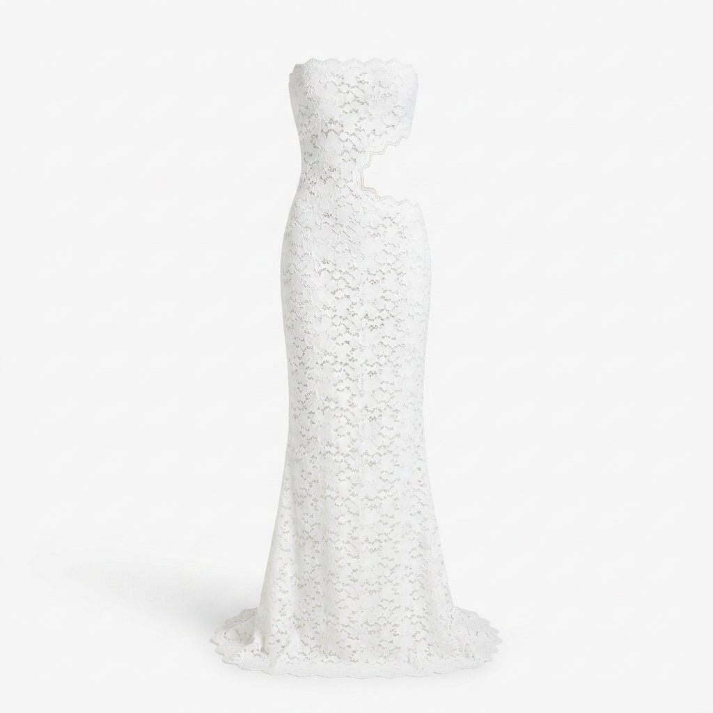 Strapless Lace Waist Cutout Mermaid Maxi Dress