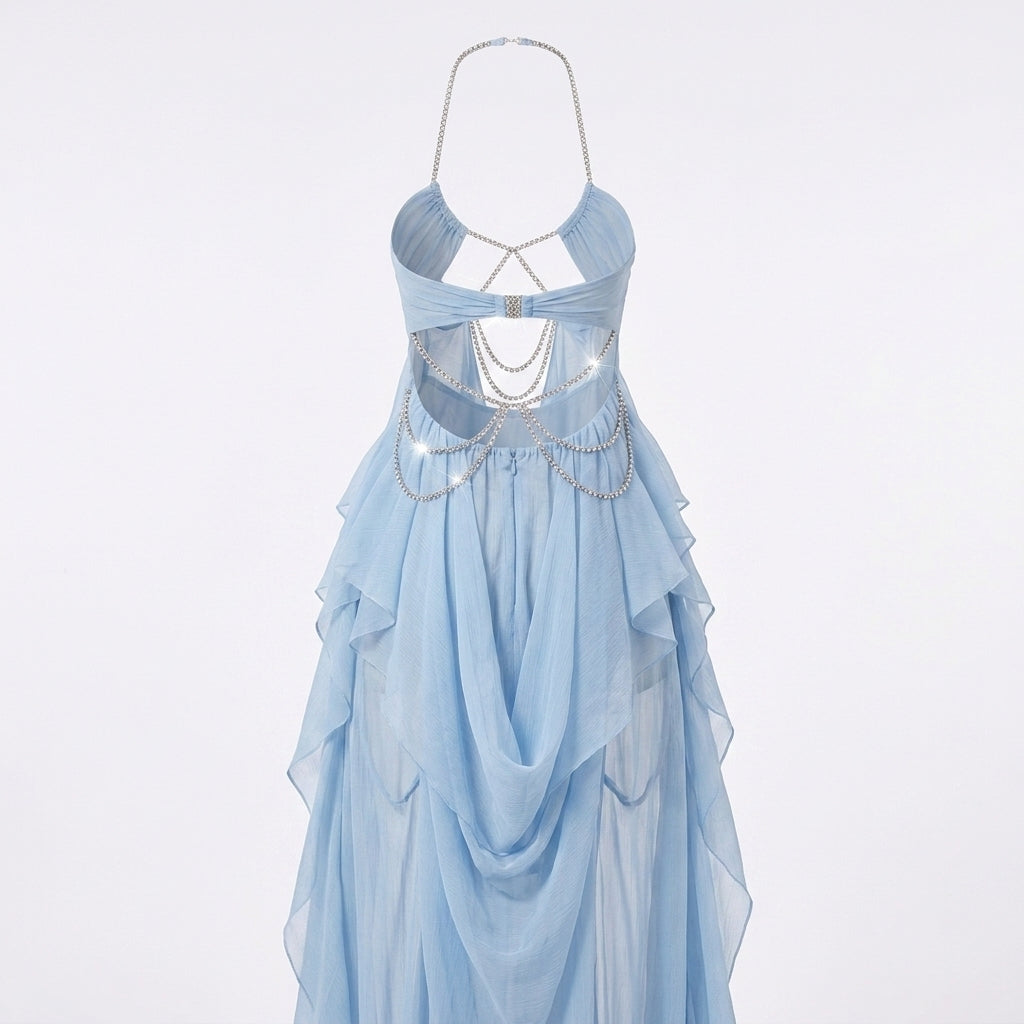 Chiffon Cutout Draped Overlay Resort Maxi Dress
