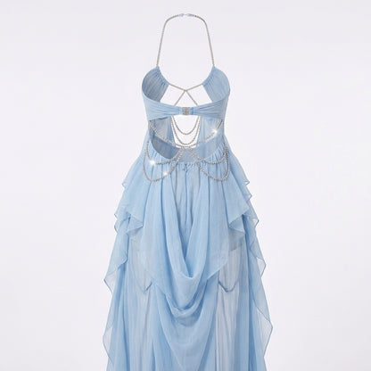 Chiffon Cutout Draped Overlay Resort Maxi Dress