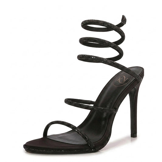 Medusa Rhinestone Spiral Wrap Around Stiletto Sandals