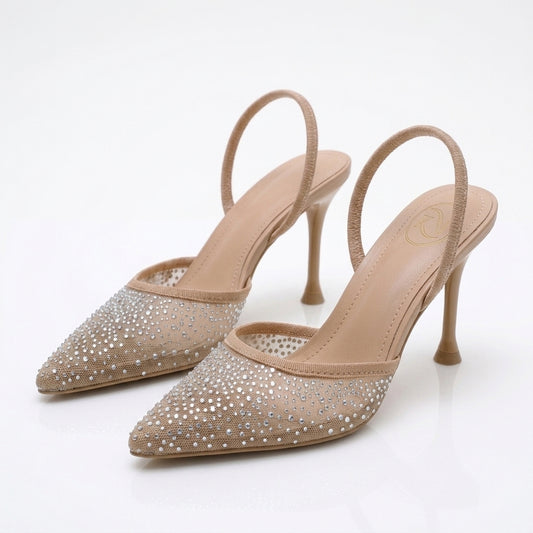 Stella Mesh Pointed Toe Slingback Heels