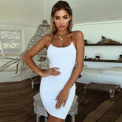 Spaghetti Strap Backless Criss Cross Bodycon Mini Dress