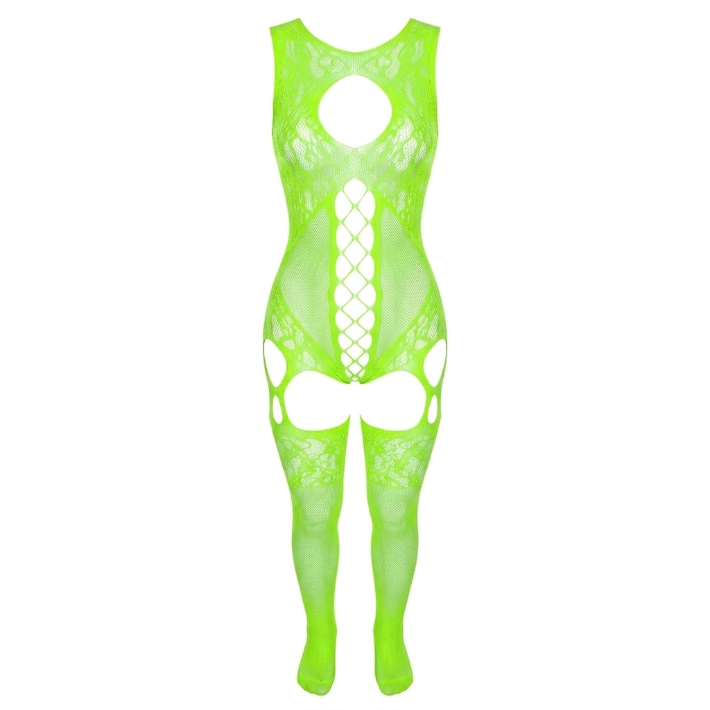 Sheer Fishnet Babydoll Bodysuit Set