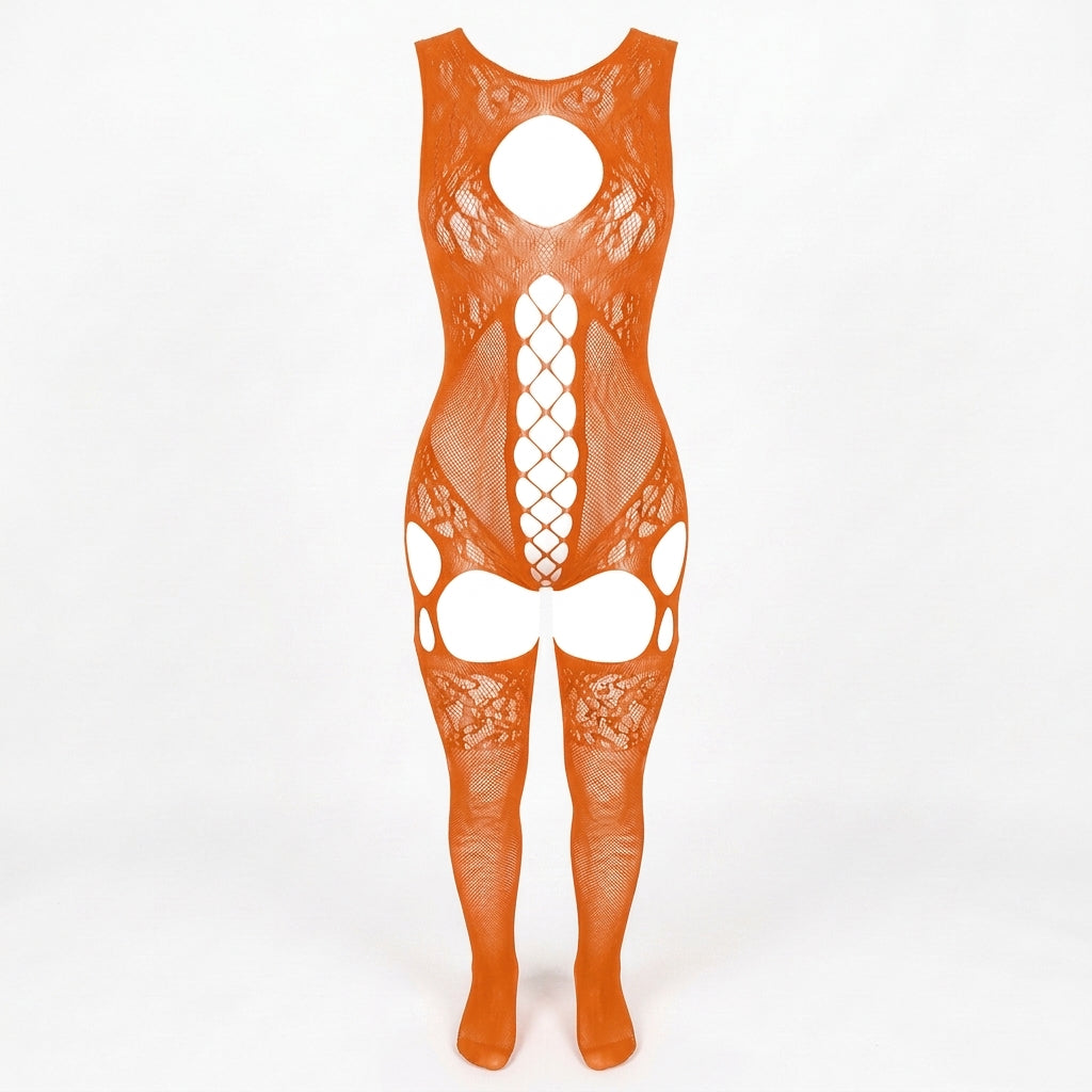 Sheer Fishnet Babydoll Bodysuit Set
