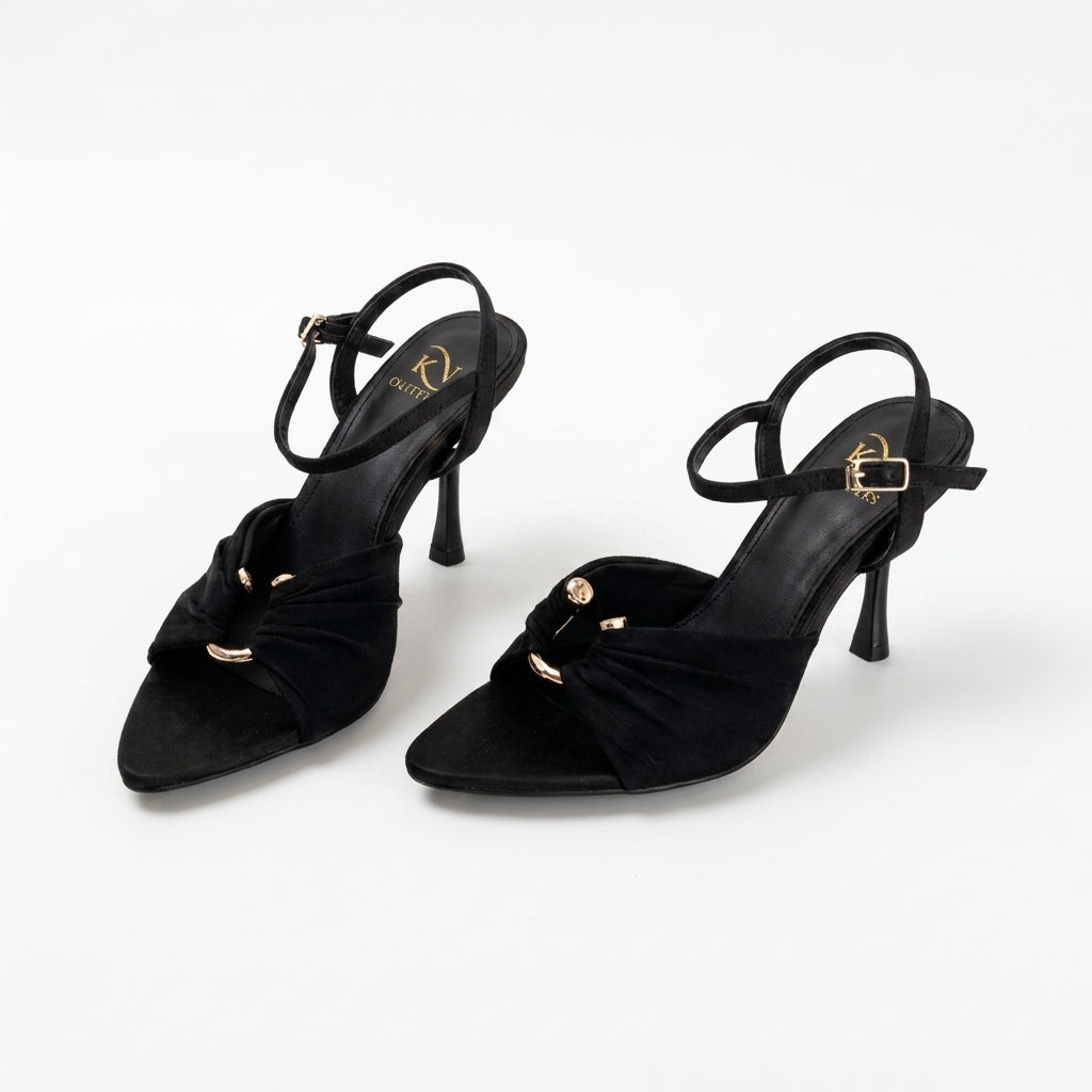 Selene Ruched Ring Detail Ankle Strap Heels