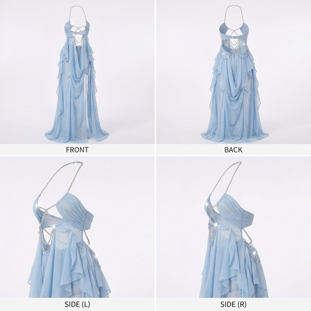 Chiffon Cutout Draped Overlay Resort Maxi Dress