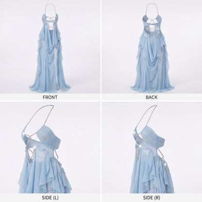 Chiffon Cutout Draped Overlay Resort Maxi Dress