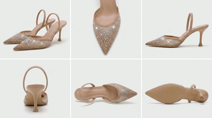 Stella Mesh Pointed Toe Slingback Heels