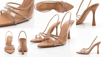 Cleo Clear Rhinestone Pointed Toe Slingback Heels